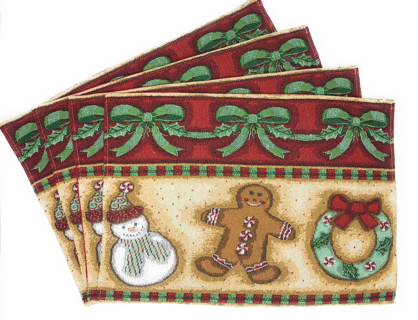 Set of 4-Pieces Gingerbread Sweets Holiday Woven Tapestry Placemats 13” x 19” (12917)