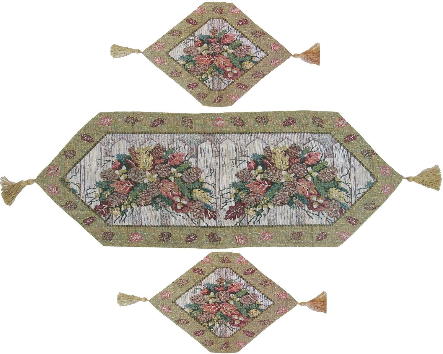 Merry Christmas Fiesta Floral Beige Tan Hand-Crafted Woven Tapestry Desk Dining Table Runners (6068) - Stores Basement - Discount Bedding