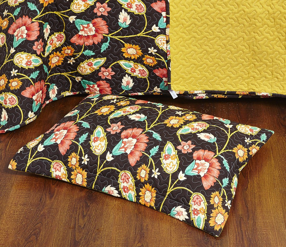 Marigold’s Floral Brown & Yellow Autumn Garden Elegant Bohemian Reversible Quilted Coverlet Bedspread Set (HS-3330) - Stores Basement - Discount Bedding