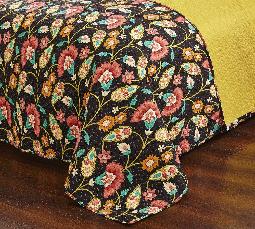 Marigold’s Floral Brown & Yellow Autumn Garden Elegant Bohemian Reversible Quilted Coverlet Bedspread Set (HS-3330) - Stores Basement - Discount Bedding