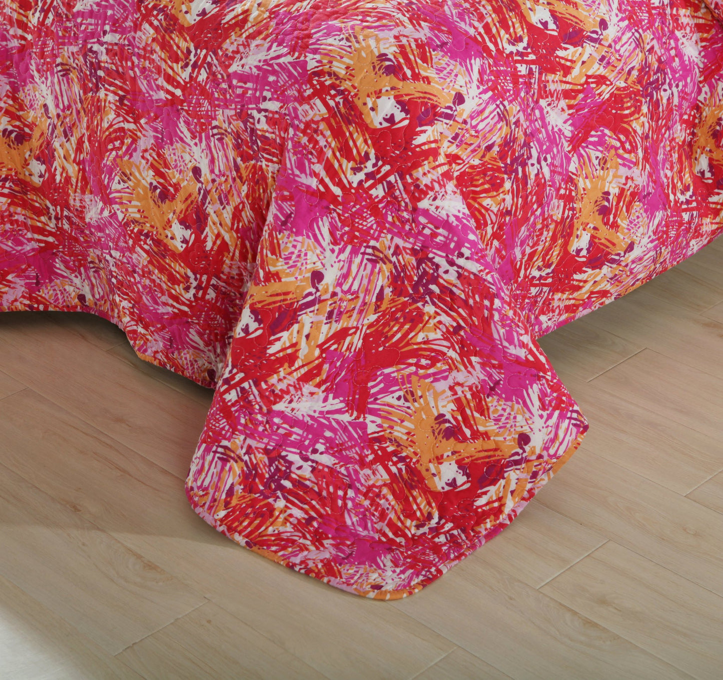 Hawaiian Breeze Pink & Red Reversible Patchwork Quilted Coverlet Bedspread Set (KBJ1625) - Stores Basement - Discount Bedding