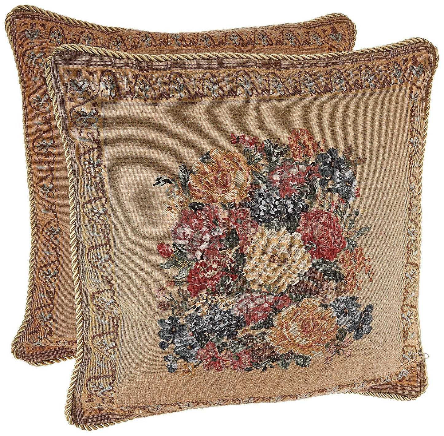 Set of Two Breath of Spring Floral Elegant Novelty Woven Square Throw Toss Accent Cushion Cover Pillow with Inserts - 2-Pieces - 18" x 18" (CC45X45CM3089) - Stores Basement - Discount Bedding