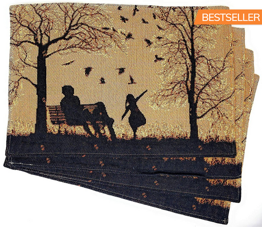 Set of 4 Pieces Autumn Breeze Family Gathering Blessing Tapestry Placemats 13” x 19” (18198)
