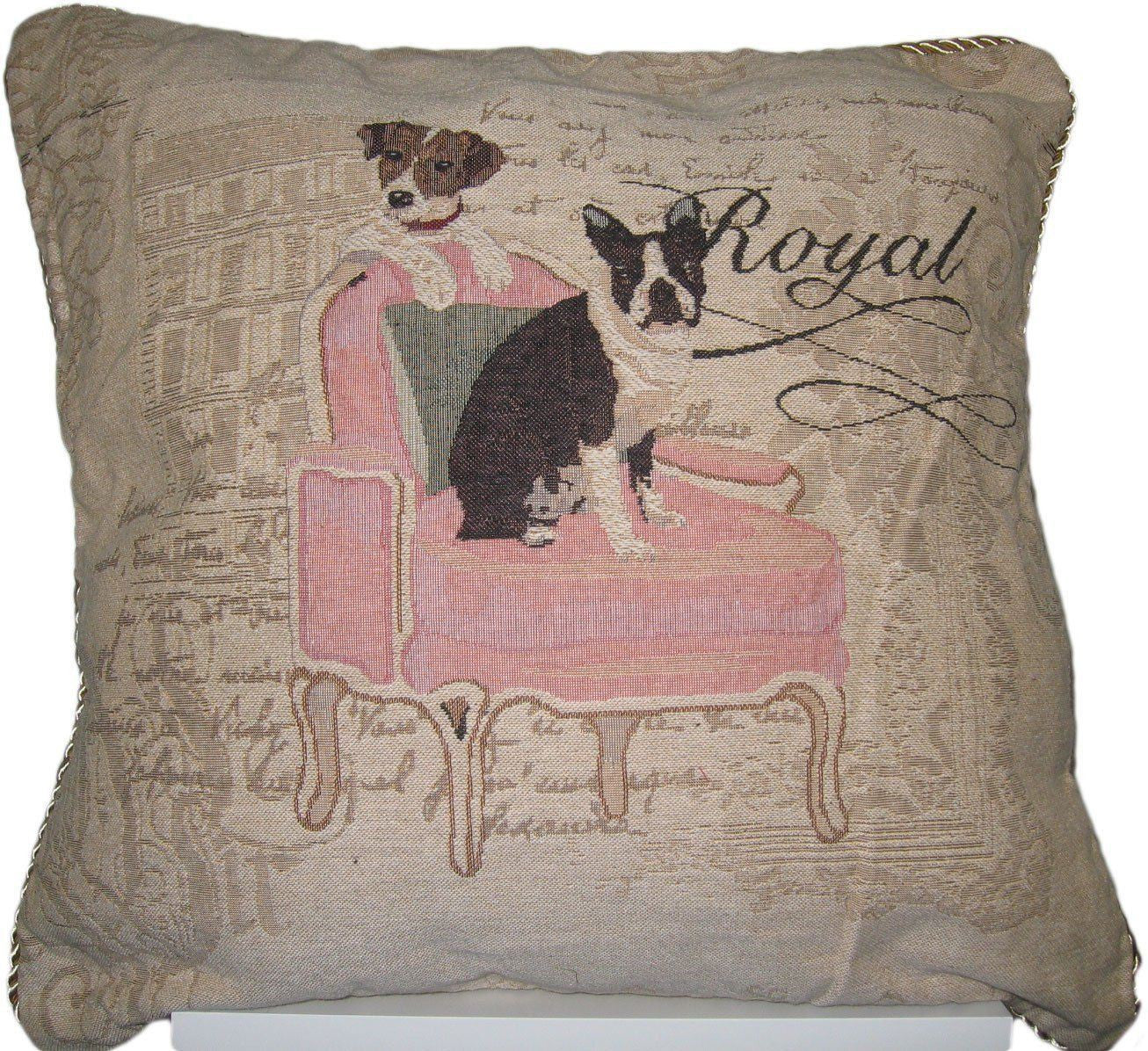 Set of Two Royal Dogs French Bulldog Beagle Elegant Novelty Woven Square Throw Toss Accent Cushion Cover Pillow with Inserts 18" x 18" - Stores Basement - Discount Bedding