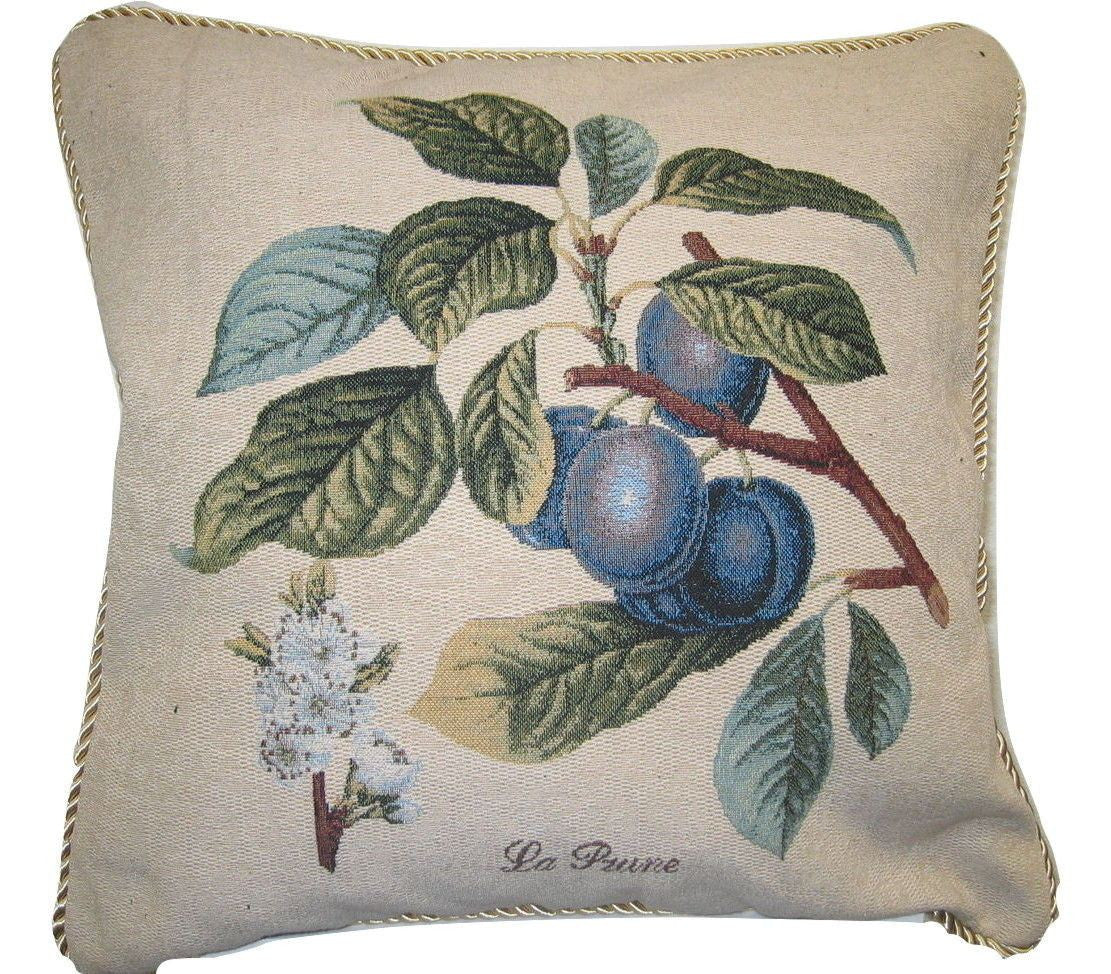 Set of Two Sugar Plum Fruit Visions Elegant Novelty Woven Square Throw Toss Accent Cushion Cover Pillow with Inserts - 2-Pieces - 18" x 18" - Stores Basement - Discount Bedding