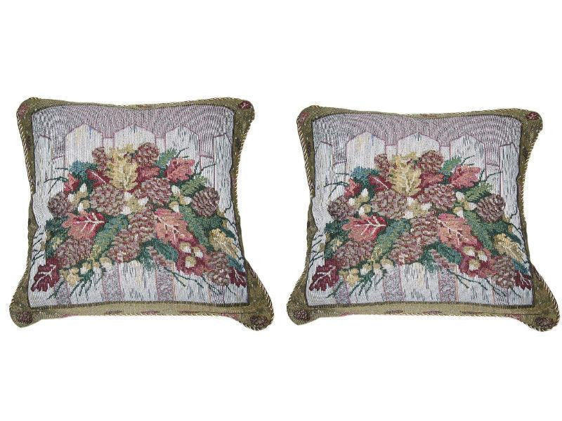 Set of Two Christmas Fiesta Elegant Novelty Woven Square Throw Toss Accent Cushion Cover Pillow with Inserts - 2-Pieces - 18" x 18" (CC45X45CM6068) - Stores Basement - Discount Bedding