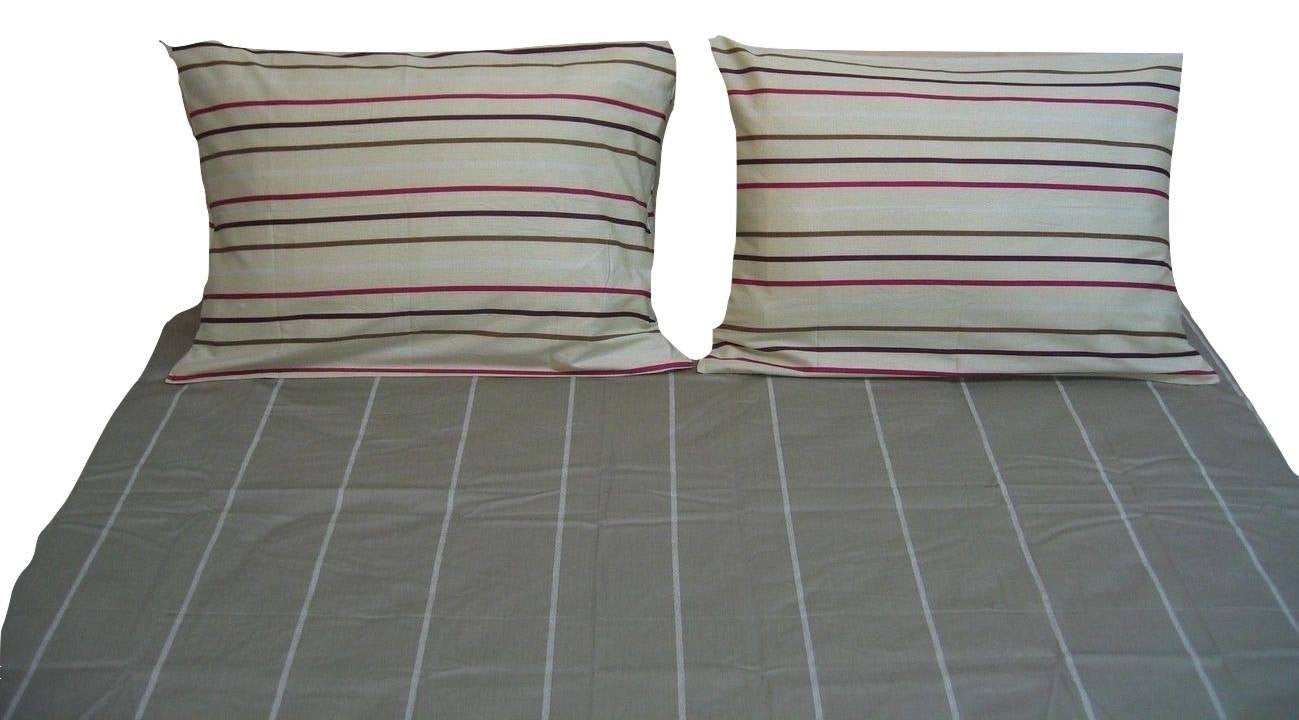 Solid Soft Striped Linen Fitted Sheet Set & Pillow Cases Sham Cover (FTS8293) - Stores Basement - Discount Bedding