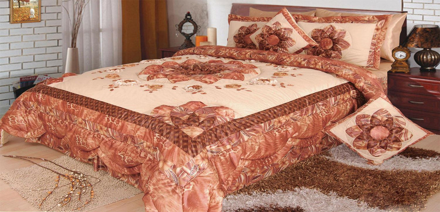 Floral Autumn Leaves Warm Bronze Brown Luxury Embellished Ruffled Comforter Set - Twin Size (BM4304L) - Stores Basement - Discount Bedding