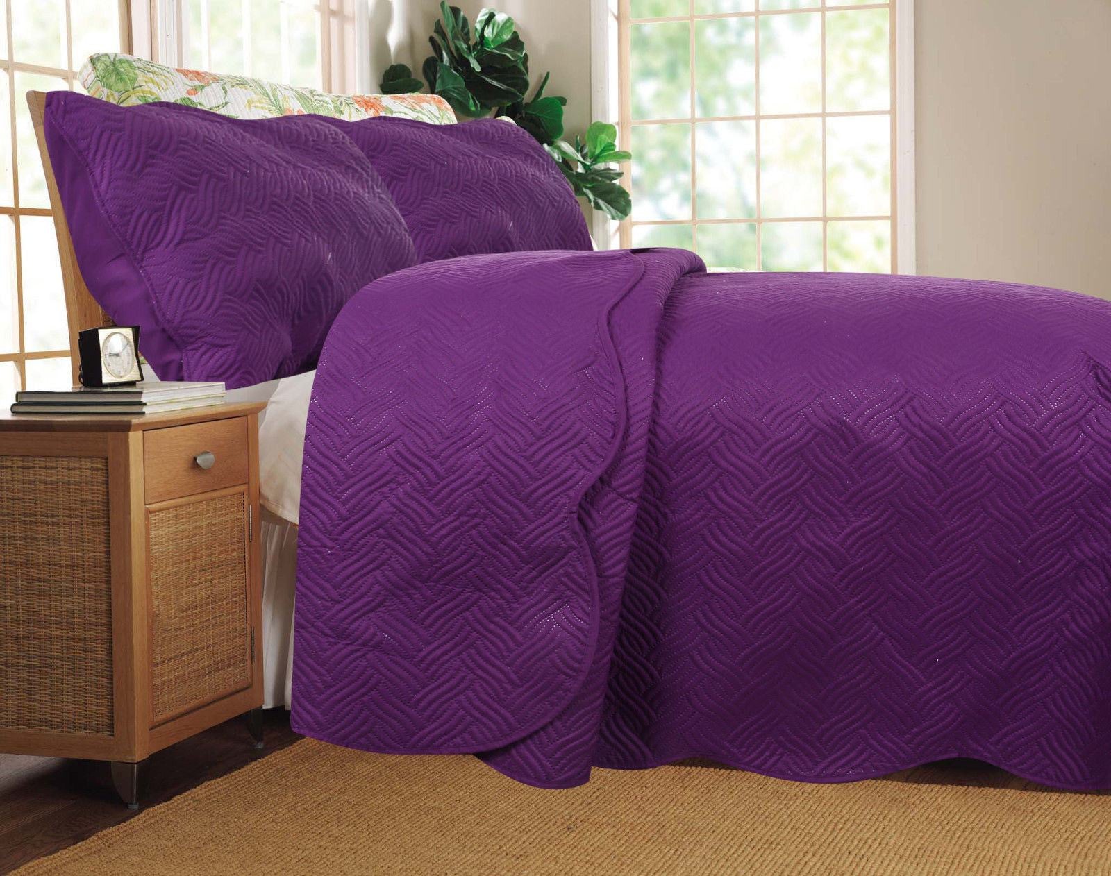 Midnight Vineyard Solid Purple Thin & Lightweight Quilted Coverlet Bedspread Set (LH188) - Stores Basement - Discount Bedding