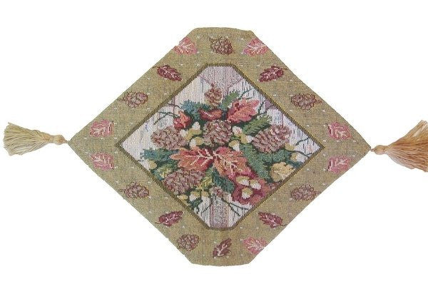 Merry Christmas Fiesta Floral Beige Tan Hand-Crafted Woven Tapestry Desk Dining Table Runners (6068) - Stores Basement - Discount Bedding