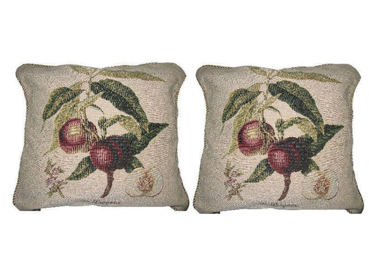 Set of Two Nectarine Fruits Elegant Novelty Woven Square Throw Toss Accent Cushion Cover Pillow with Inserts - 2-Pieces - 18" x 18" (CC45X45CM312) - Stores Basement - Discount Bedding