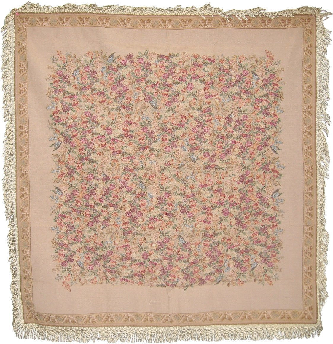 Woven Wildflower Wonderland Floral Beige Tan Square Shaped Tapestry Table Cloths - Stores Basement - Discount Bedding